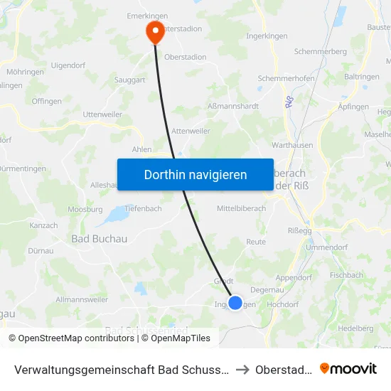 Verwaltungsgemeinschaft Bad Schussenried to Oberstadion map