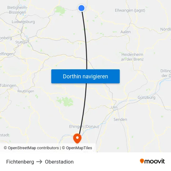 Fichtenberg to Oberstadion map