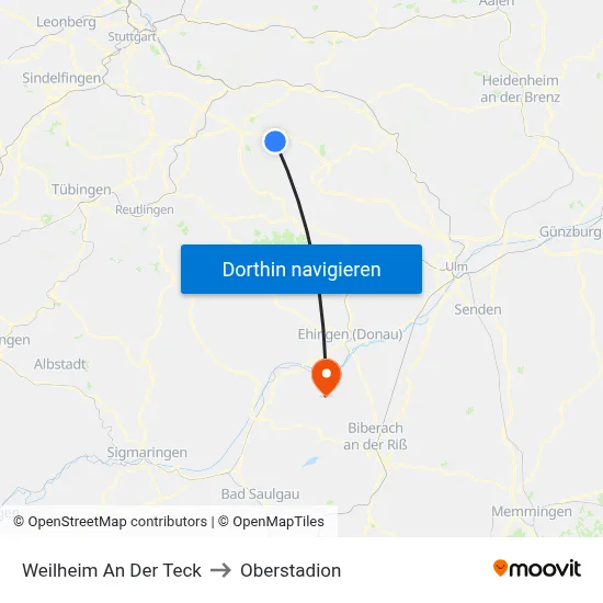Weilheim An Der Teck to Oberstadion map