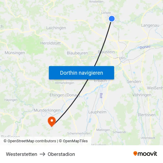 Westerstetten to Oberstadion map