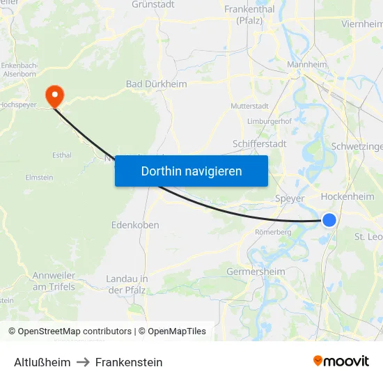 Altlußheim to Frankenstein map