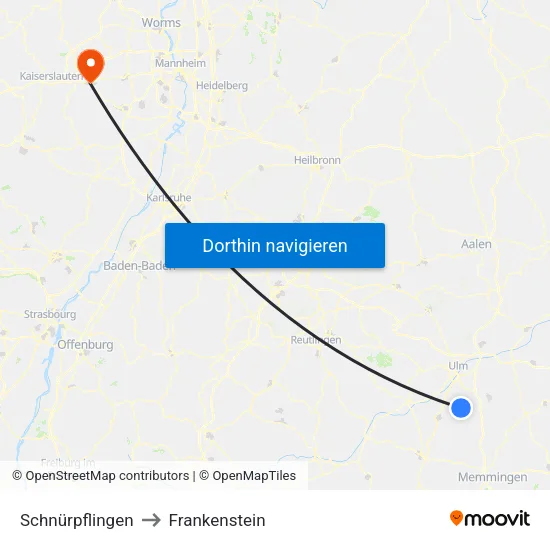 Schnürpflingen to Frankenstein map