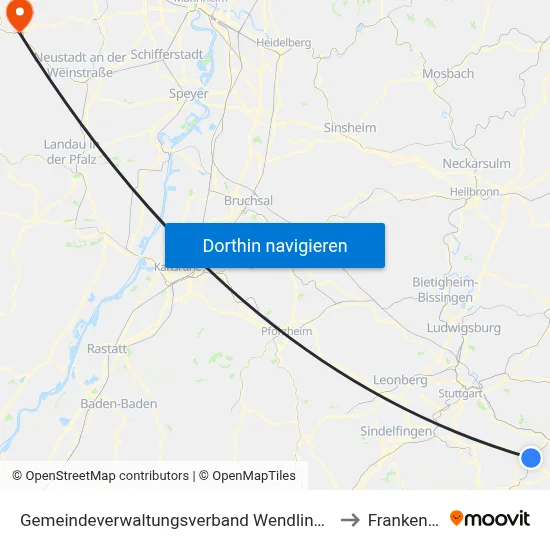Gemeindeverwaltungsverband Wendlingen am Neckar to Frankenstein map