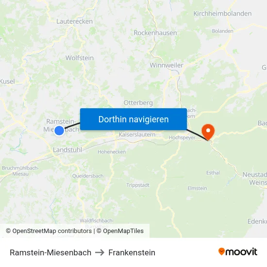 Ramstein-Miesenbach to Frankenstein map
