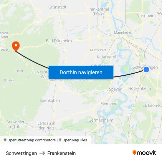 Schwetzingen to Frankenstein map