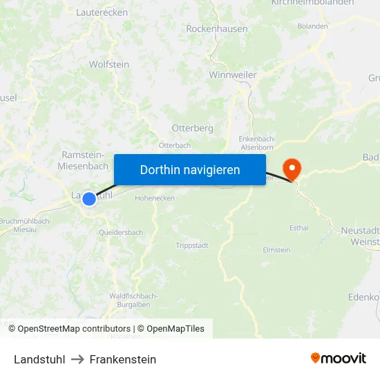Landstuhl to Frankenstein map