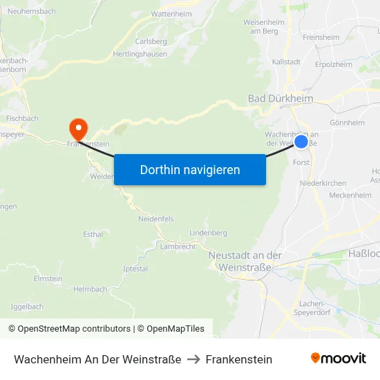 Wachenheim An Der Weinstraße to Frankenstein map