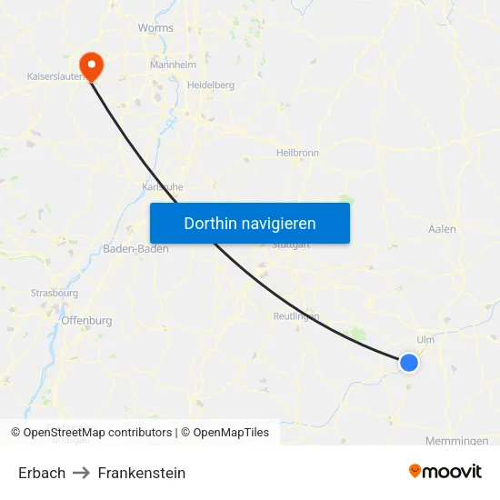 Erbach to Frankenstein map