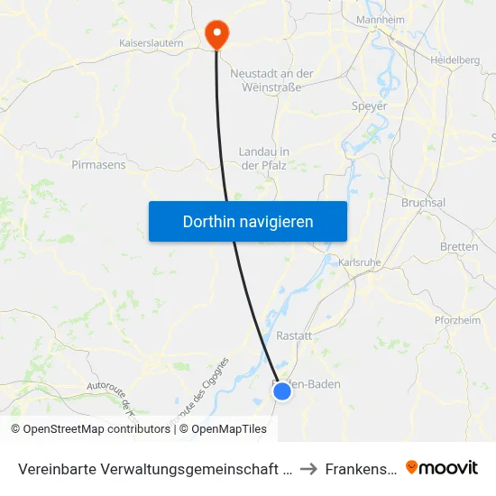 Vereinbarte Verwaltungsgemeinschaft Sinzheim to Frankenstein map