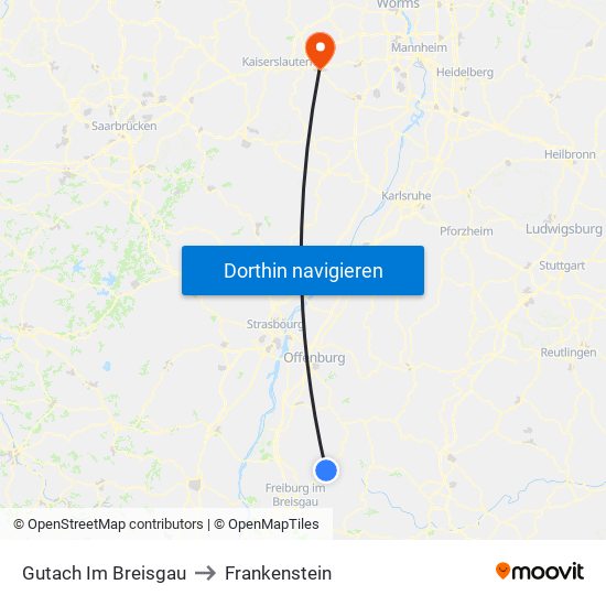 Gutach Im Breisgau to Frankenstein map