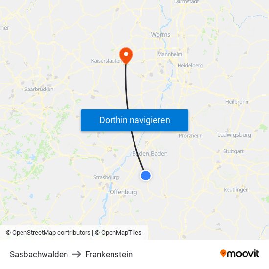 Sasbachwalden to Frankenstein map