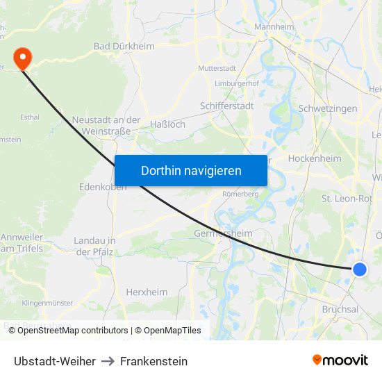 Ubstadt-Weiher to Frankenstein map
