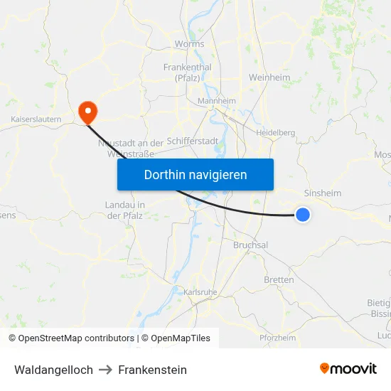 Waldangelloch to Frankenstein map