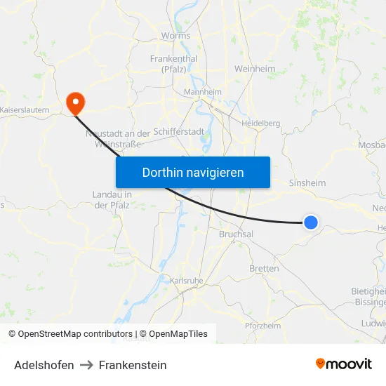 Adelshofen to Frankenstein map
