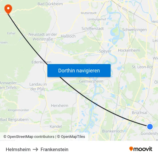 Helmsheim to Frankenstein map