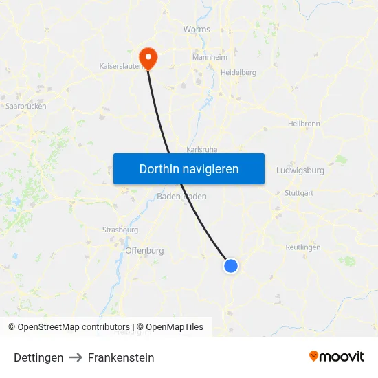 Dettingen to Frankenstein map