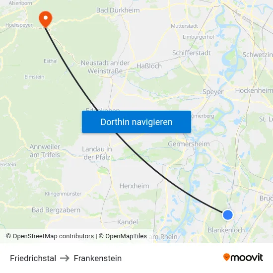 Friedrichstal to Frankenstein map