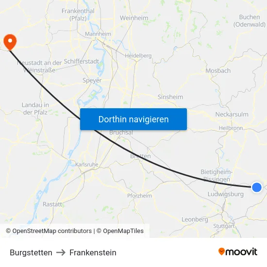 Burgstetten to Frankenstein map