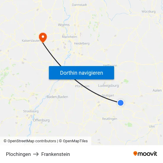 Plochingen to Frankenstein map