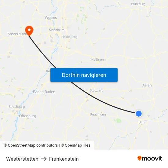 Westerstetten to Frankenstein map
