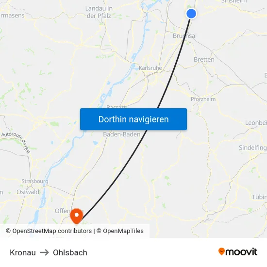 Kronau to Ohlsbach map