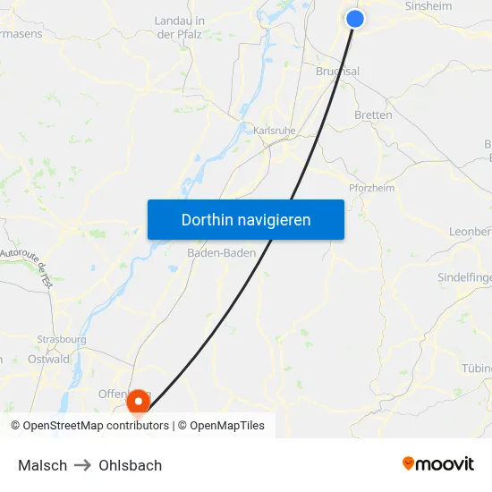 Malsch to Ohlsbach map
