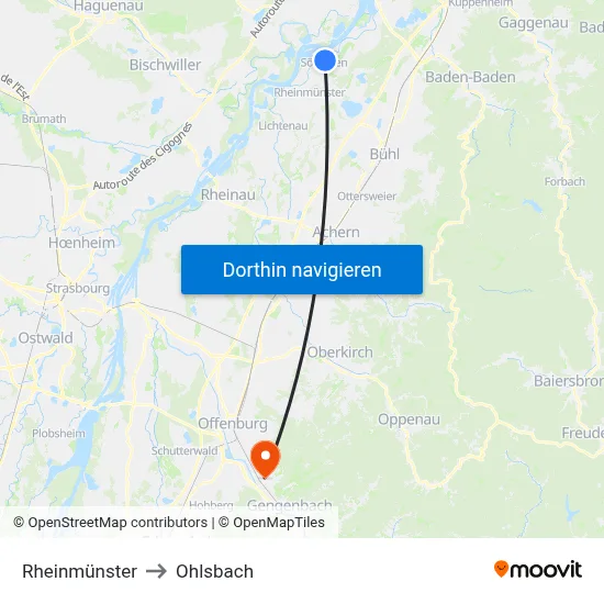 Rheinmünster to Ohlsbach map