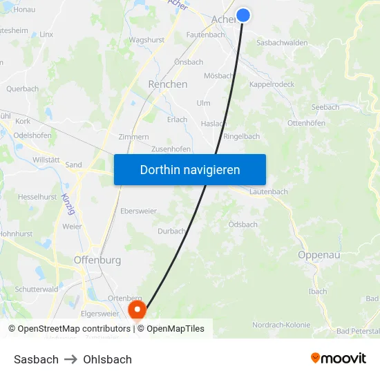 Sasbach to Ohlsbach map