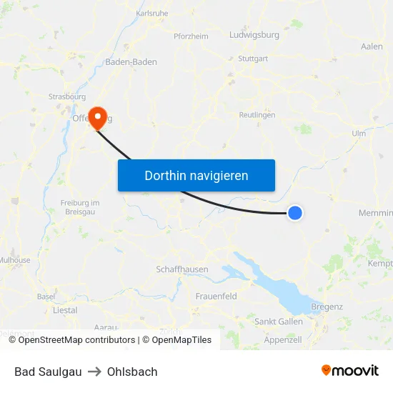 Bad Saulgau to Ohlsbach map