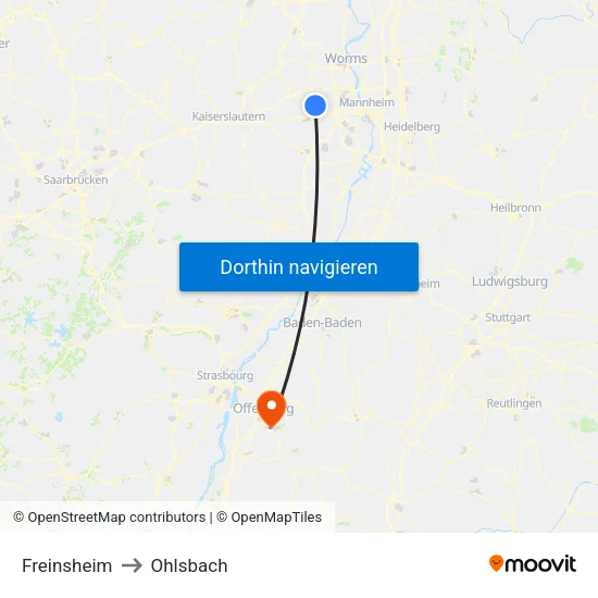 Freinsheim to Ohlsbach map