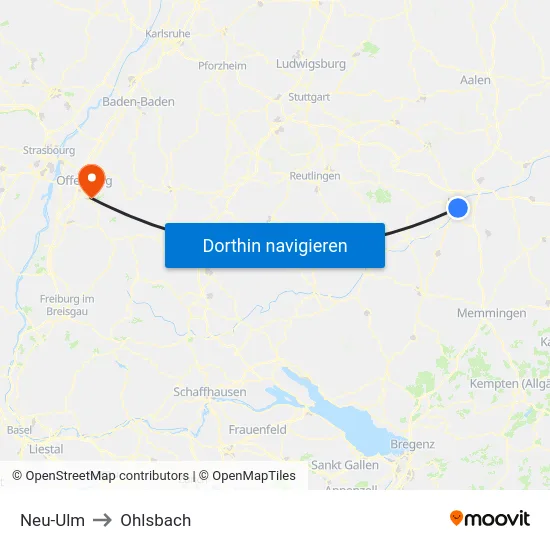 Neu-Ulm to Ohlsbach map