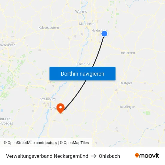 Verwaltungsverband Neckargemünd to Ohlsbach map