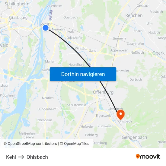 Kehl to Ohlsbach map