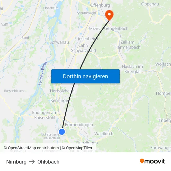 Nimburg to Ohlsbach map