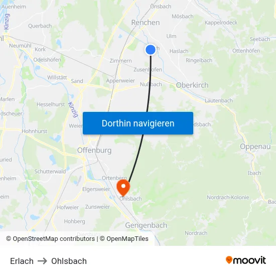 Erlach to Ohlsbach map