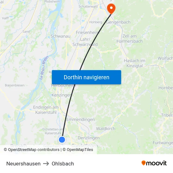 Neuershausen to Ohlsbach map