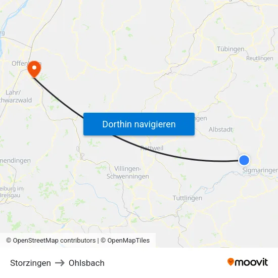 Storzingen to Ohlsbach map