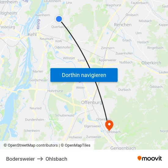 Bodersweier to Ohlsbach map