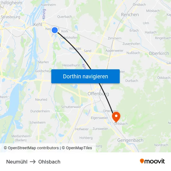 Neumühl to Ohlsbach map