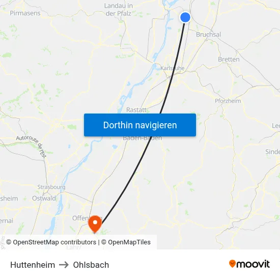 Huttenheim to Ohlsbach map