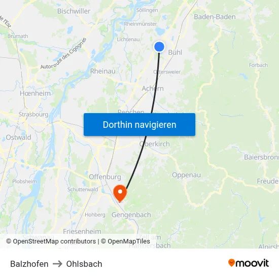 Balzhofen to Ohlsbach map