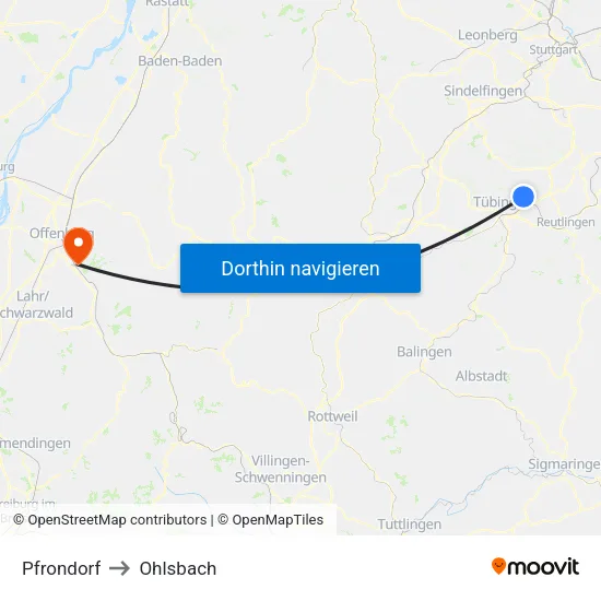 Pfrondorf to Ohlsbach map