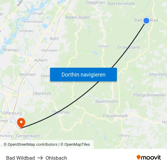 Bad Wildbad to Ohlsbach map