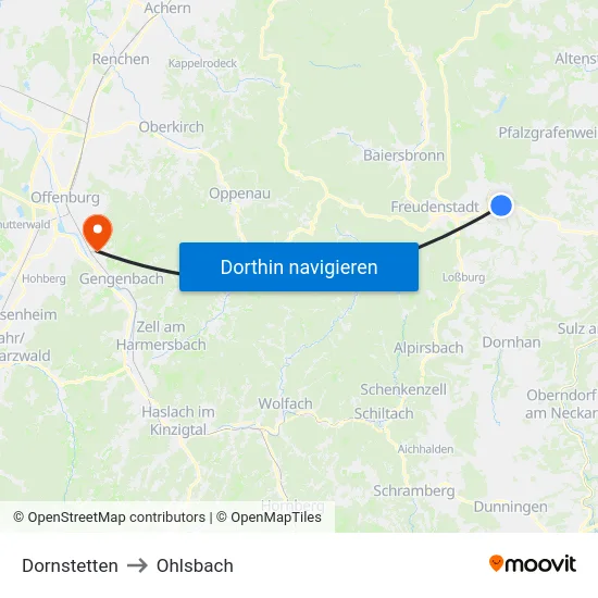 Dornstetten to Ohlsbach map