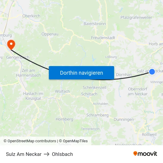 Sulz Am Neckar to Ohlsbach map