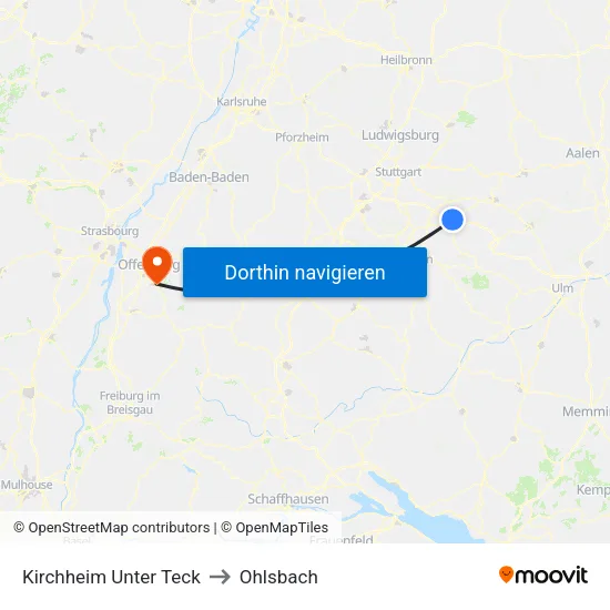Kirchheim Unter Teck to Ohlsbach map