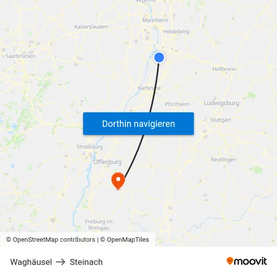 Waghäusel to Steinach map