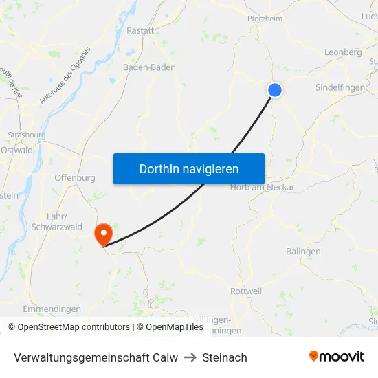 Verwaltungsgemeinschaft Calw to Steinach map