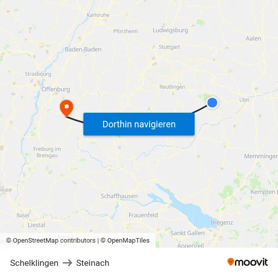 Schelklingen to Steinach map