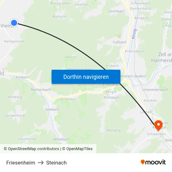 Friesenheim to Steinach map